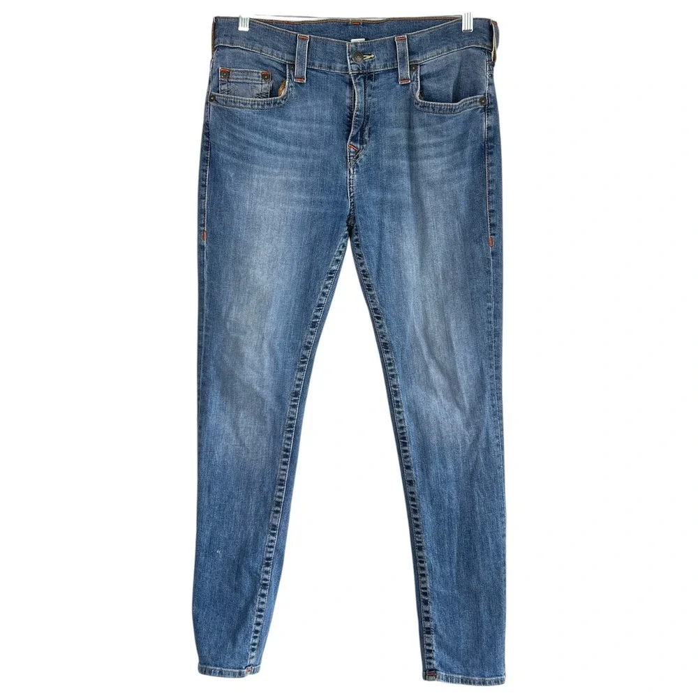 True‎ Religion Mens Rocco Relaxed Skinny Jeans 34x32 Blue Distressed Stretch